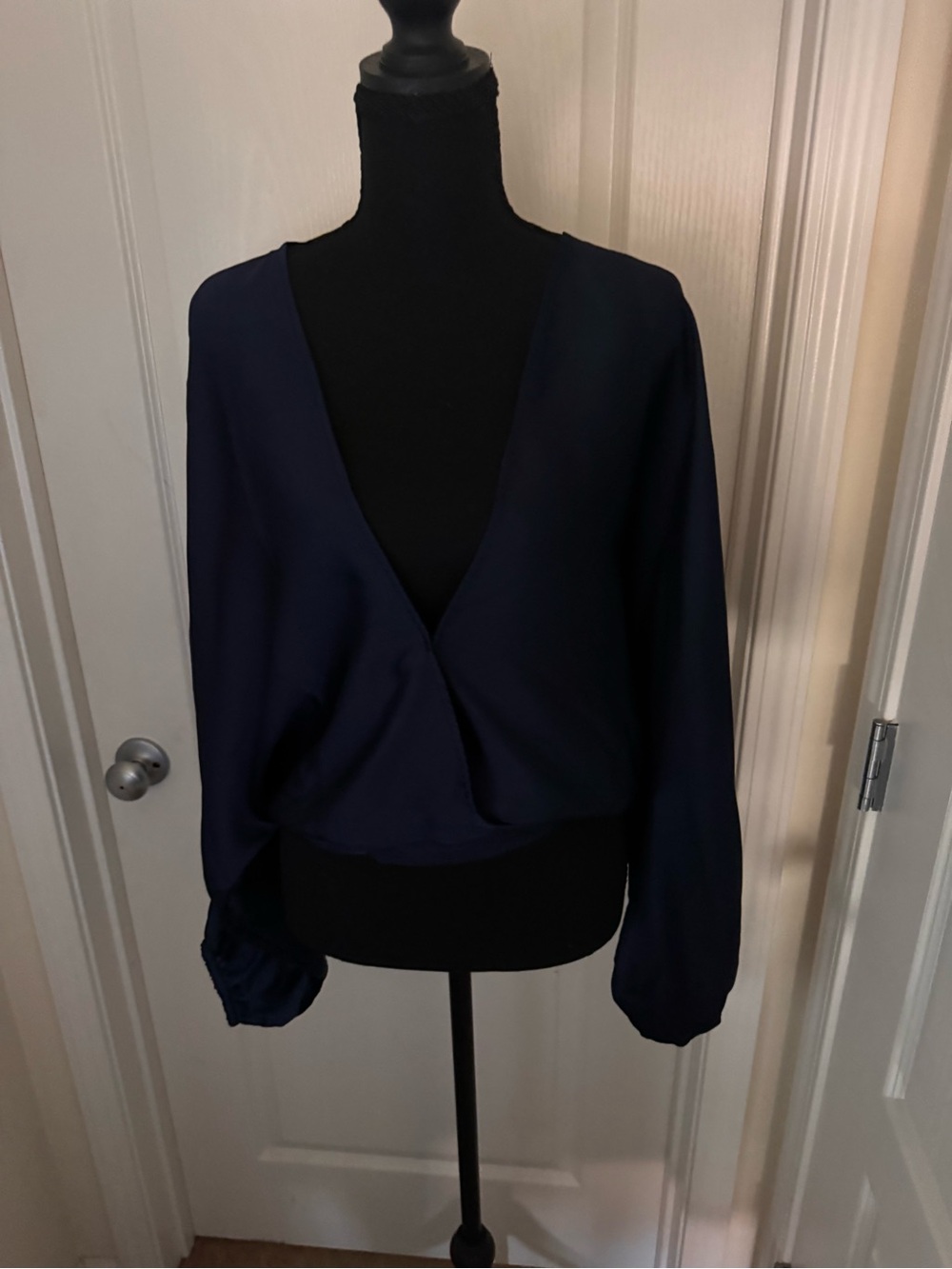 Free People Navy V-Neck Wrap Blouse